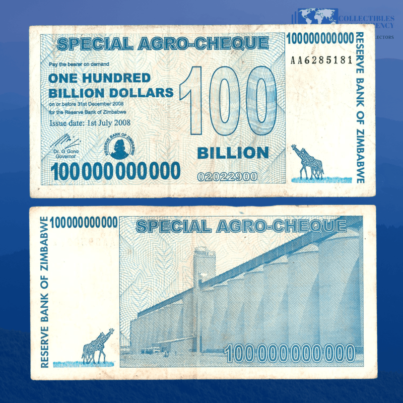 Zimbabwe Banknotes / Circulated 100 Billion Zimbabwe Dollars Special Agro Cheque 2008 | P-64