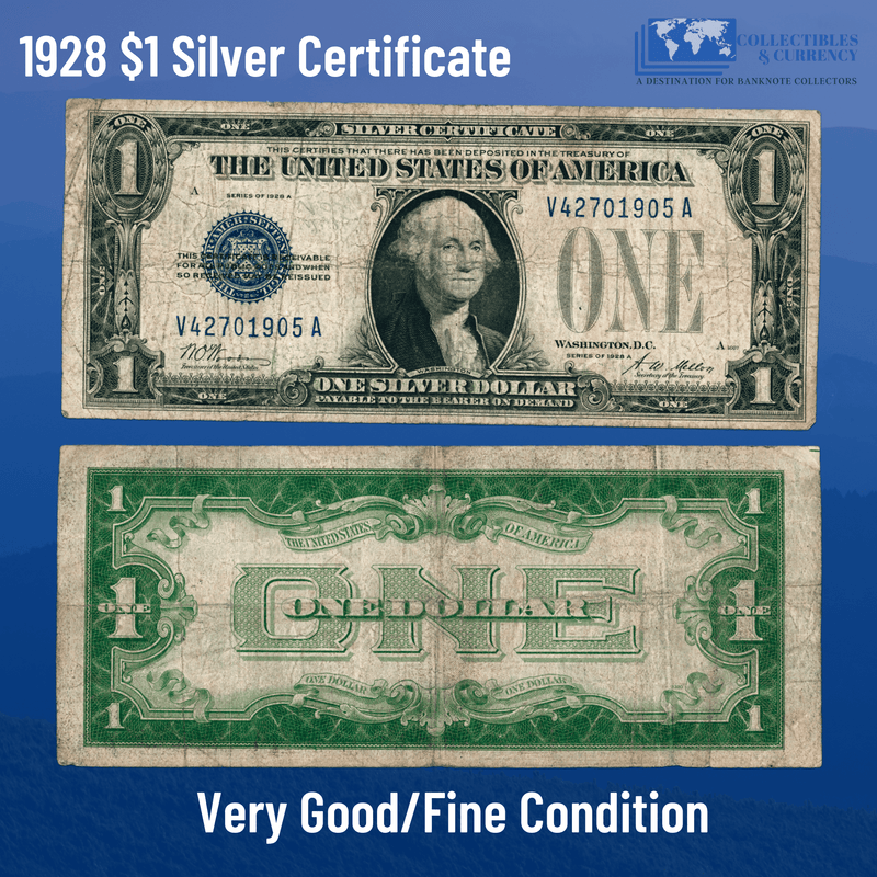 1928 $1 One Dollar Silver Certificate "FUNNYBACK", VG/F Condition