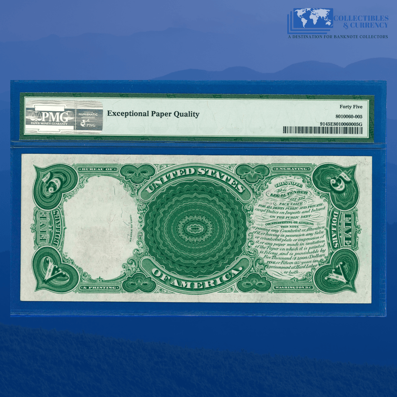 Copy of Fr.87 1907 $5 Five Dollars Bill "WOODCHOPPER" Legal Tender Note, PMG 45 EPQ