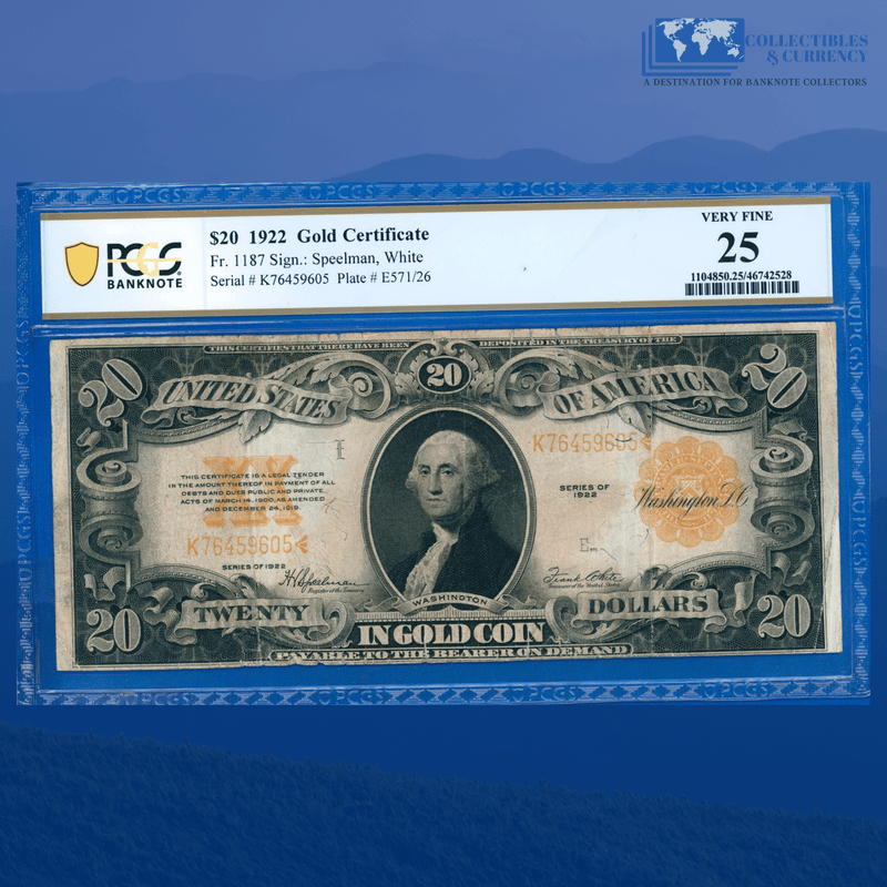 Fr.1187 1922 $20 Twenty Dollars Gold Certificate, PCGS 25 Comment