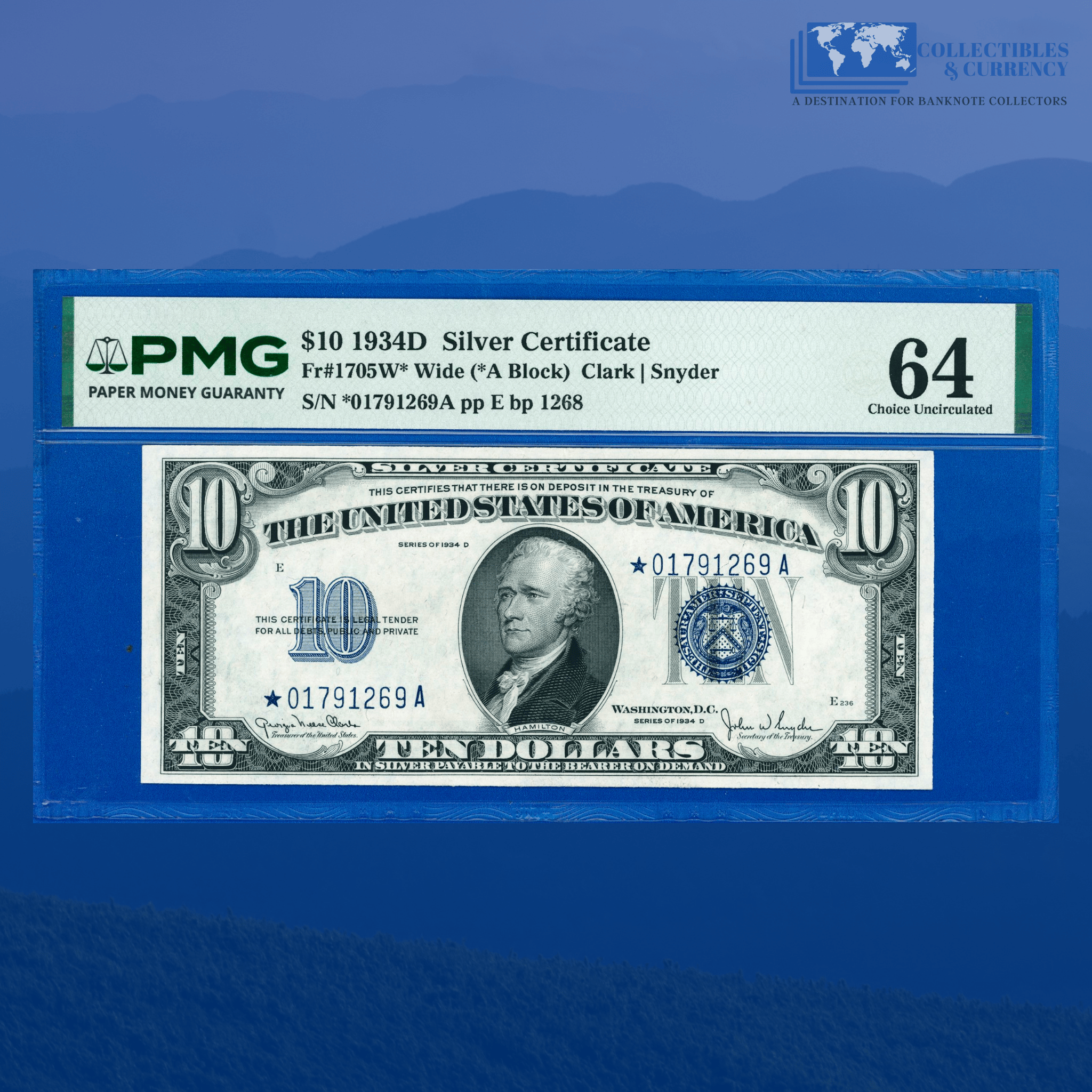 Fr.1705W* 1934D $10 Ten Dollars Silver Certificate WIDE, Star Note, PM
