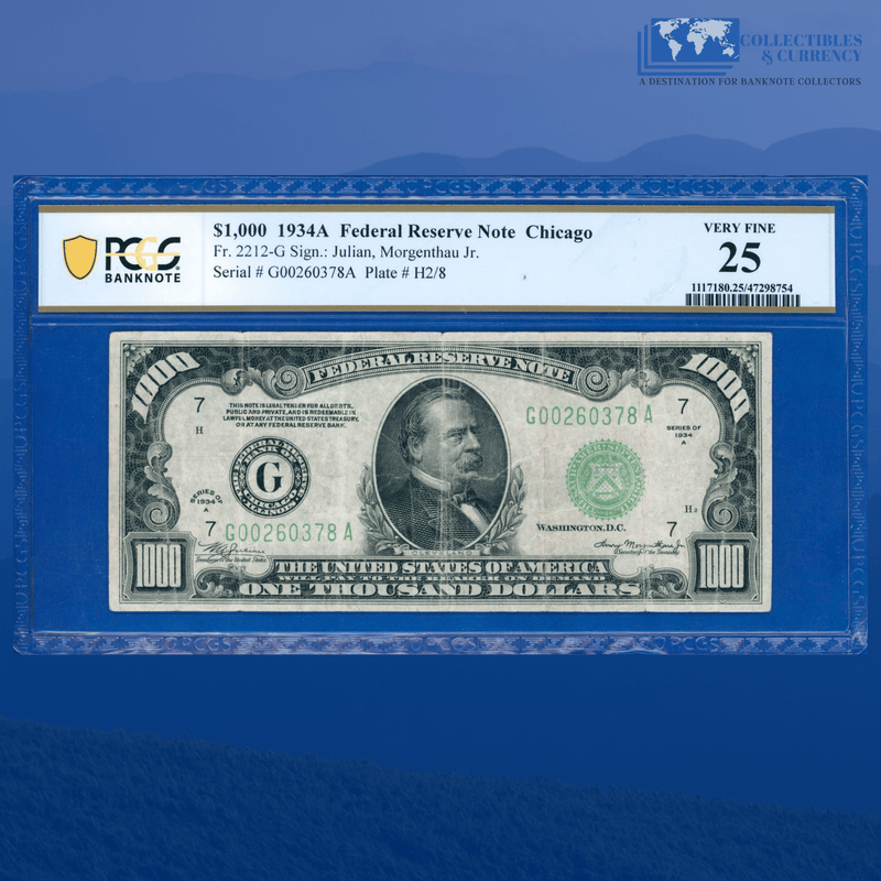 Fr.2212-G 1934A $1000 One Thousand Dollars FRN Chicago, PCGS 25