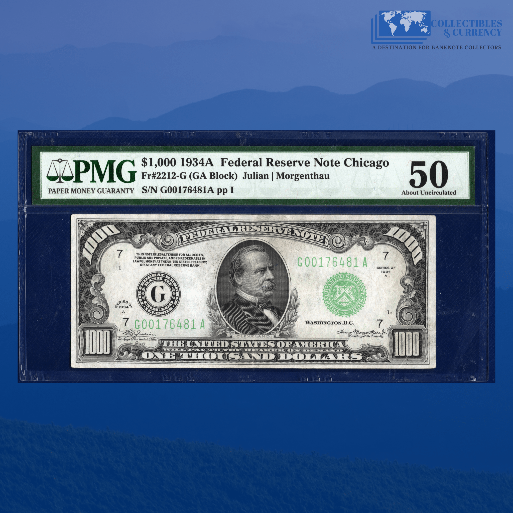 Fr.2212-G 1934a $1000 One Thousand Dollars FRN Chicago, PMG 50