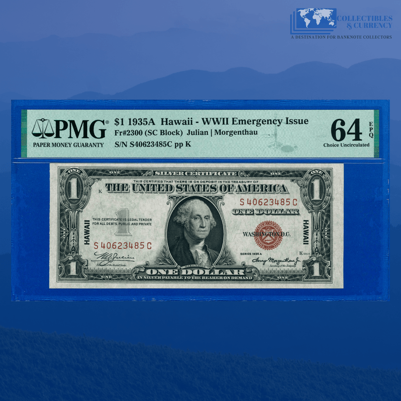 Fr.2300 1935A $1 One Dollar Silver Certificate Brown Seal "HAWAII", PMG 64 EPQ