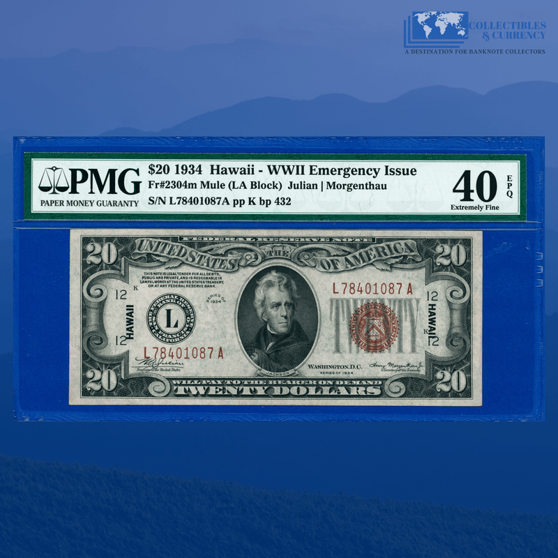 Fr.2304m 1934 $20 Twenty Dollars Federal Reserve Note Brown Seal "HAWAII", PMG 40 EPQ