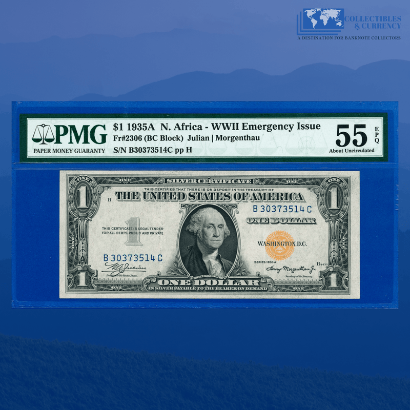 Fr.2306 1935A $1 Silver Certificate Yellow Seal "North Africa", PMG 55 EPQ