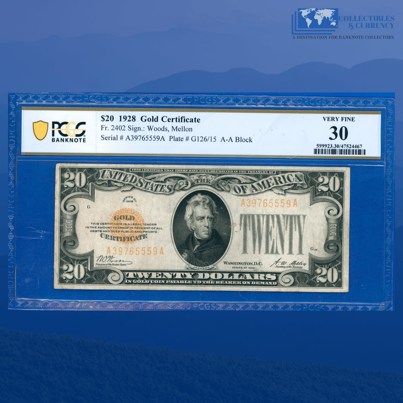 Fr.2402 1928 $20 Twenty Dollars Gold Certificate, PCGS 30