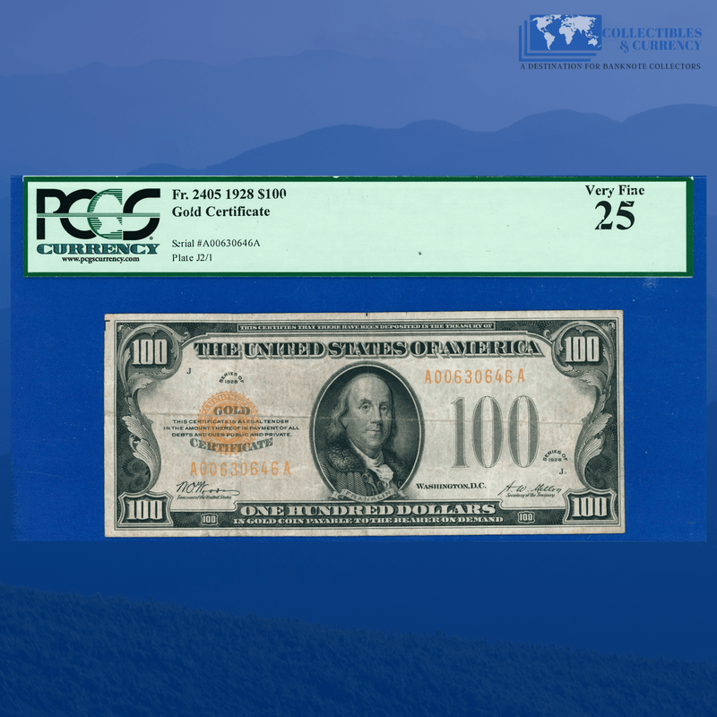 Fr.2405 1928 $100 One Hundred Dollars Gold Certificate, PCGS 25