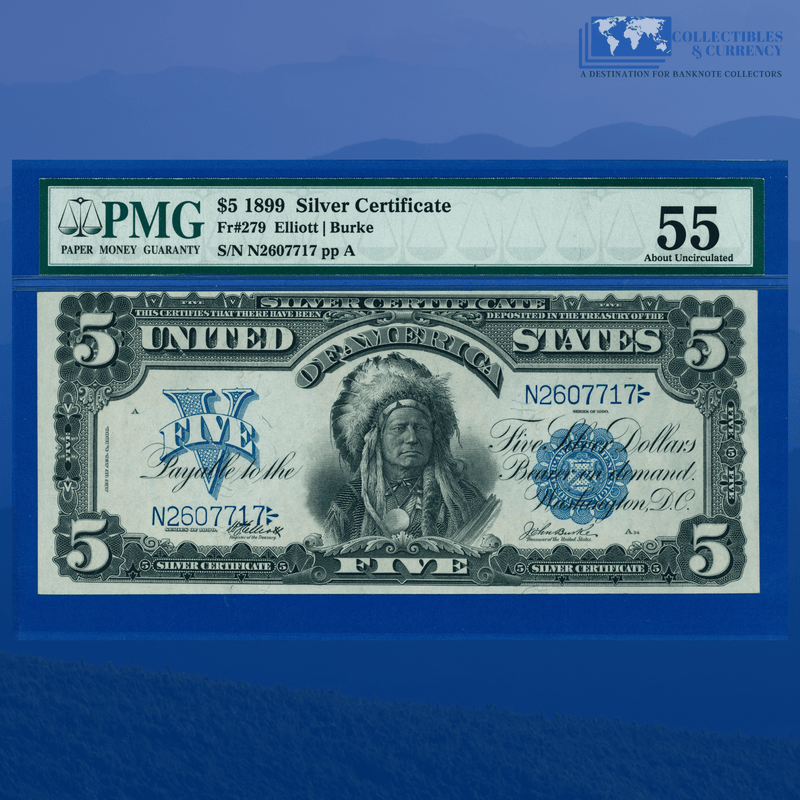 Fr.279 1899 $5 Five Dollars Silver Certificate "CHIEF NOTE", PMG 55