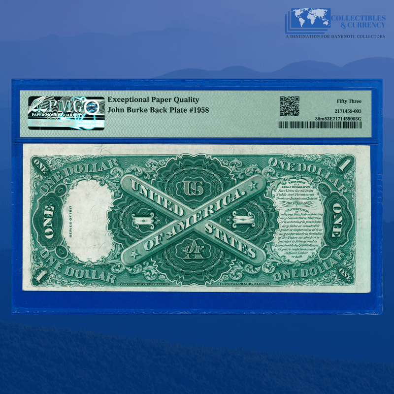 Fr.38m 1917 $1 One Dollar Bill "SAWHORSE REVERSE" Legal Tender Note, PMG 53 EPQ
