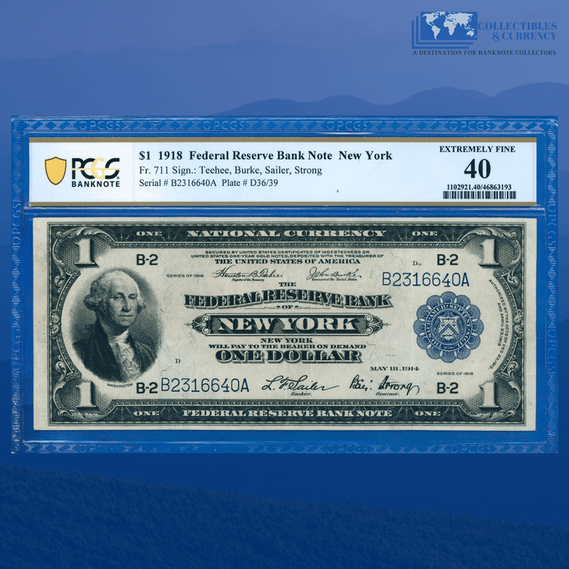 Fr.711 1918 $1 One Dollar FRBN New York "GREEN EAGLE", PCGS 40