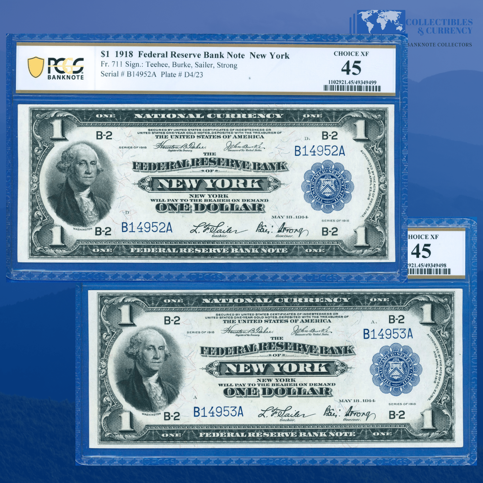 Fr.711 1918 $1 One Dollar FRBN New York 