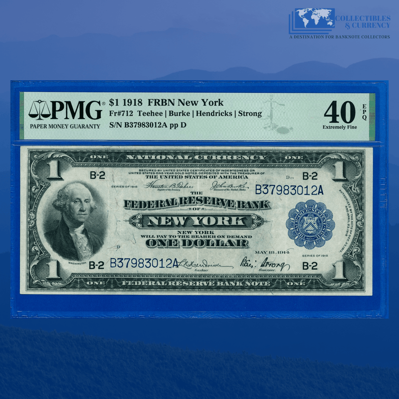 Fr.712 1918 $1 One Dollar FRBN New York "GREEN EAGLE", PMG 40 EPQ