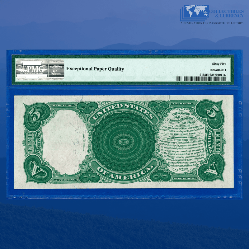 Fr.91 1907 $5 Five Dollars Bill "WOODCHOPPER" Legal Tender Note, PMG 65 EPQ