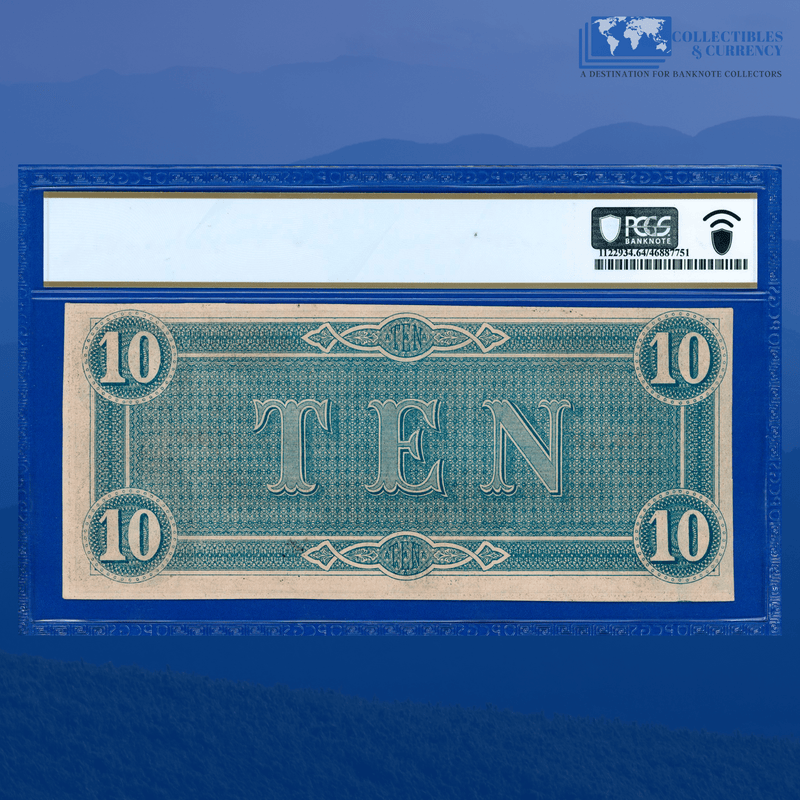 T-68 1864 $10 Confederate States Of America Currency, PF-42 9 Series, PCGS 64 PPQ