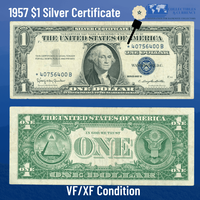 1957 $1 One Dollar Silver Certificate Star Note Blue Seal, VF/XF Condition