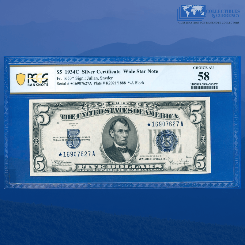 Copy of Fr.1654* 1934D $5 Five Dollars Silver Certificate Star Note, PCGS 58
