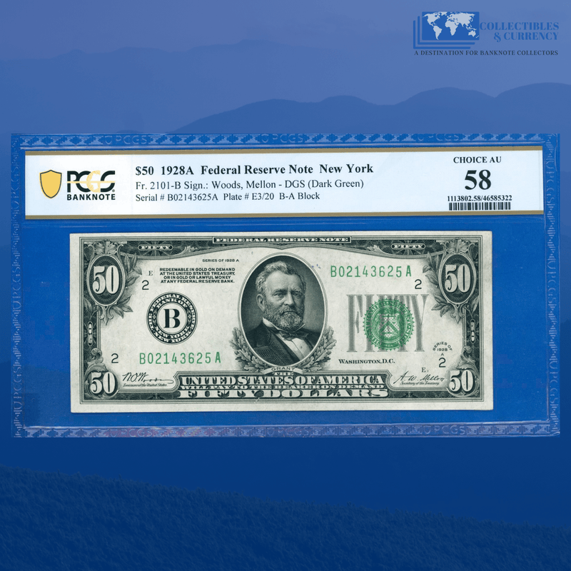 Fr.2101-B 1928A $50 Fifty Dollars Federal Reserve Note New York, PCGS 58