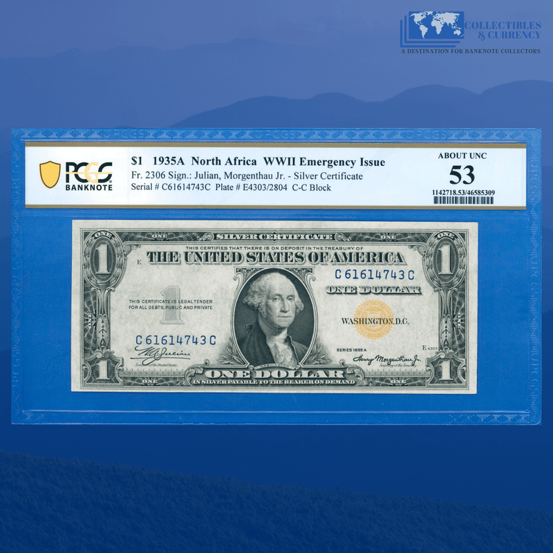 Fr.2306 1935A $1 Silver Certificate Yellow Seal "North Africa", PCGS 53