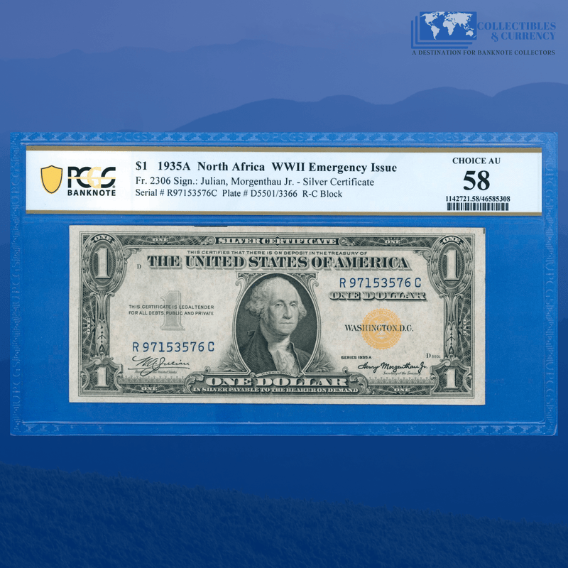 Fr.2306 1935A $1 Silver Certificate Yellow Seal "North Africa", PCGS 58