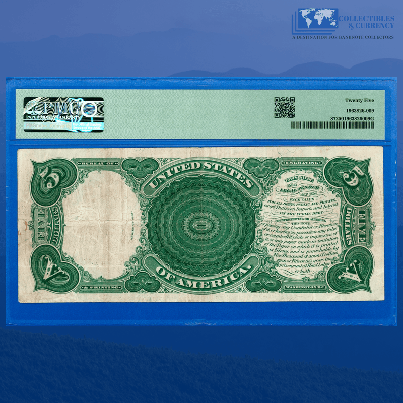 Fr.87 1907 $5 Five Dollars Bill "WOODCHOPPER" Legal Tender Note, PMG 25