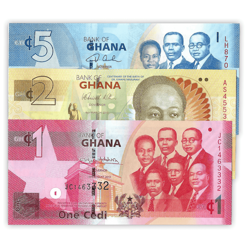 Ghana Banknotes / Uncirculated Ghana Set of 3 Pcs 1-2-5 Cedi