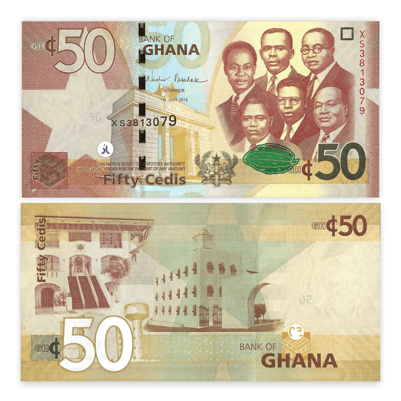 Ghana Banknote / Uncirculated Ghana Set of 6 Pcs 1-2-5-10-20-50 Cedis 2015(2016) | P-37-42