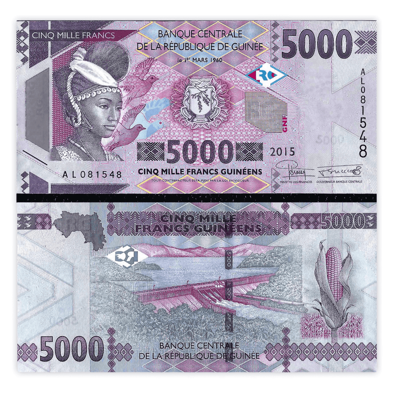 Guinea Banknotes / Uncirculated Guinea Set of 5 Pcs 100-500-1000-5000-10000 Francs