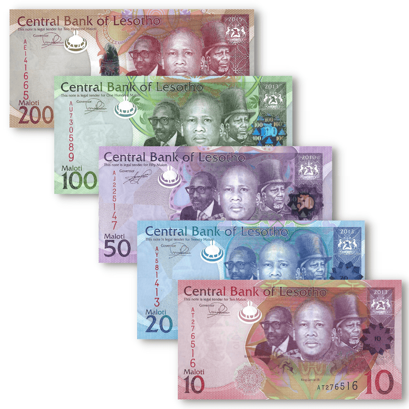 Lesotho Banknotes / Uncirculated Lesotho Set 5 Pcs 2010/2015 10-20-50-100-200 Maloti | P-21-25