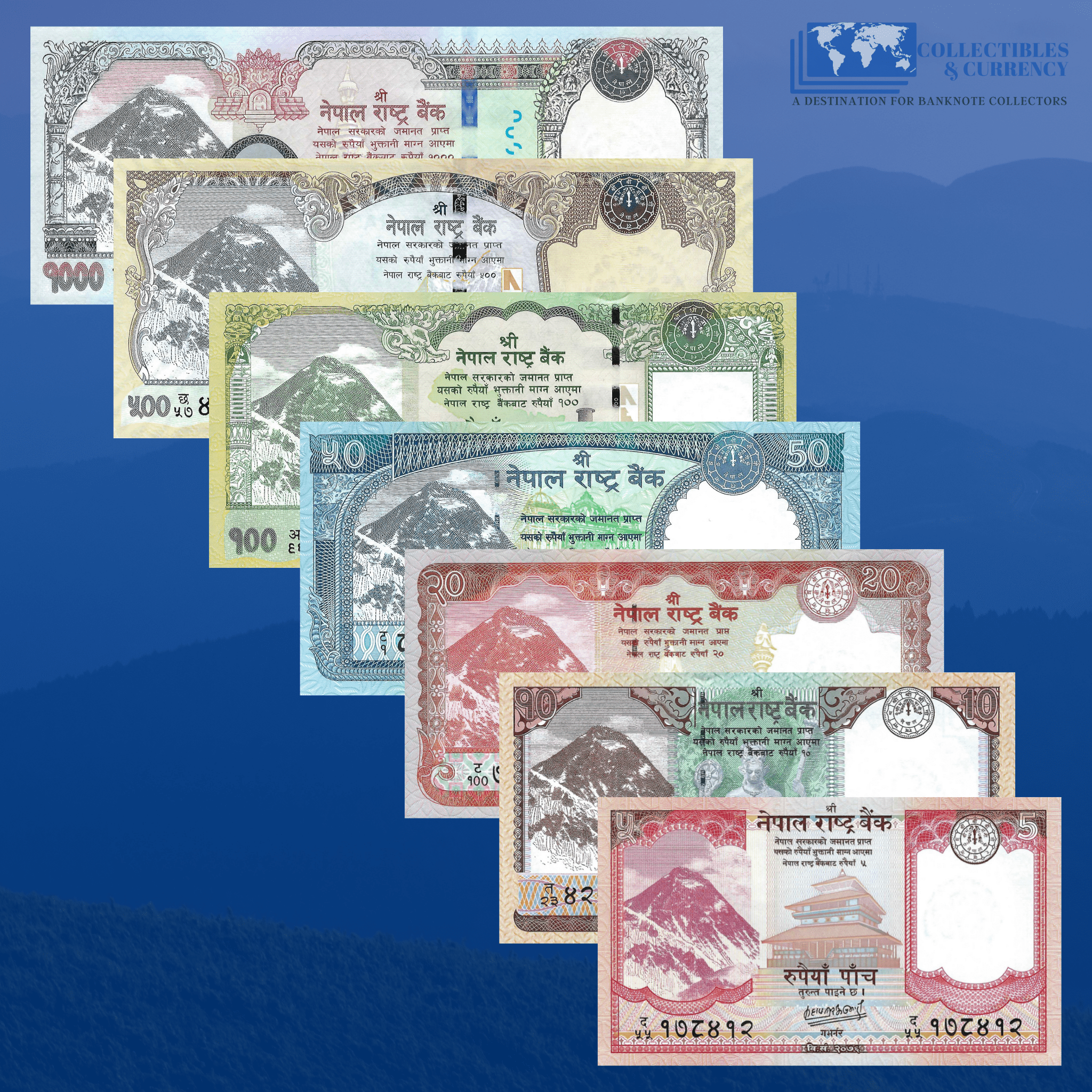 Nepal Set 7 Pcs 5-10-20-50-100-500-1.000 Rupees 2019/2020 | P-76/W82 Nepal Set 7 Pcs 5-10-20-50-100-500-1.000 Rupees 2019/2020 | P-76/W82