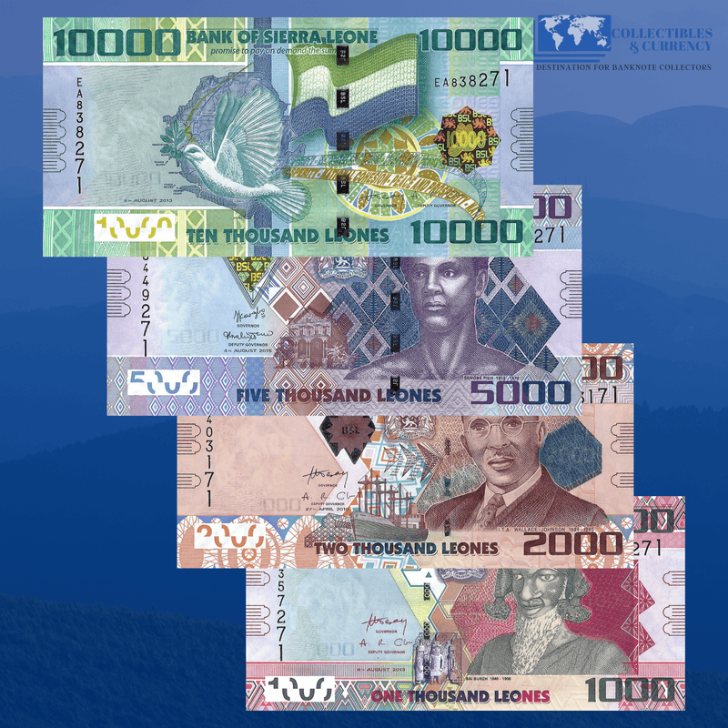 Sierra Leone Banknotes / Uncirculated Sierra Leone Set 4 Pcs 1.000-2.000-5.000-10.000 Leones 2010/2015