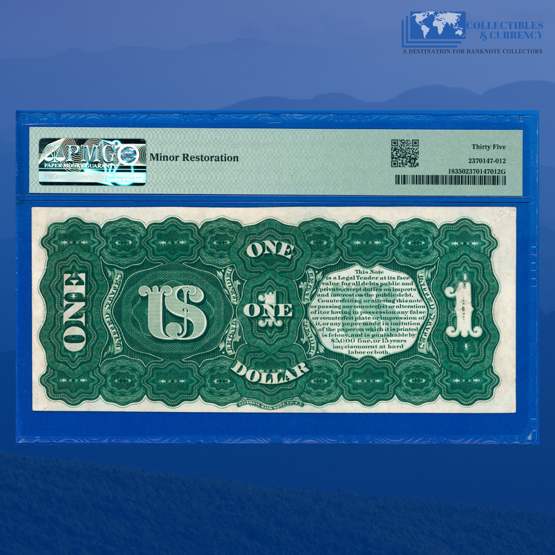 Fr.18 1869 $1 One Dollar "RAINBOW" Legal Tender Note, PMG 35 Comment