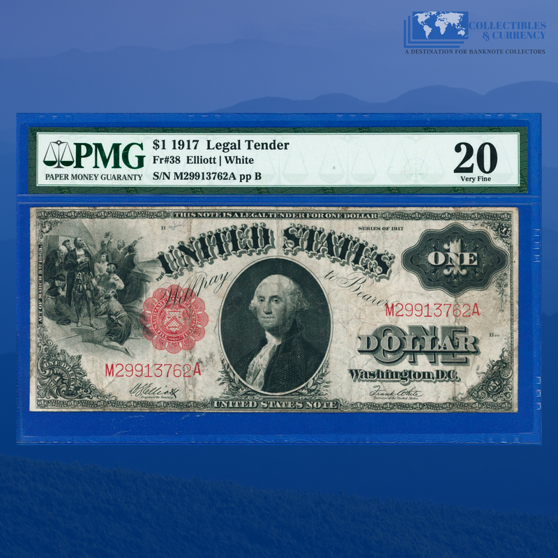 Fr.38 1917 $1 One Dollar "SAWHORSE REVERSE" Legal Tender Note, PMG 20