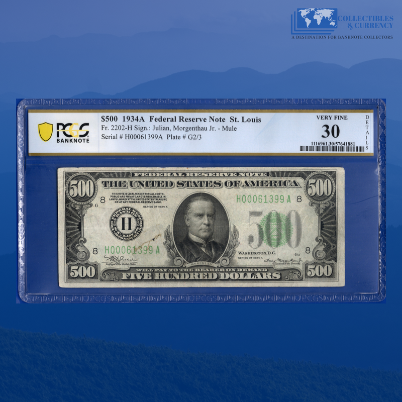 Fr.2202-H 1934A $500 Five Hundred Dollars FRN St.Louis, PCGS 30 Comment