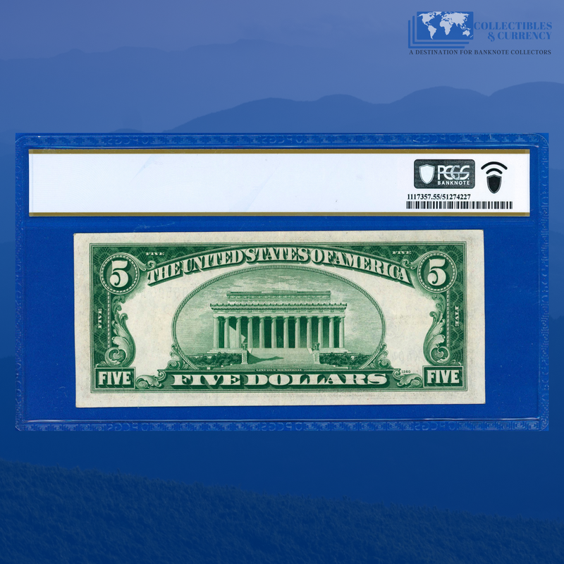 Fr.2307 1934A $5 Silver Certificate Yellow Seal "North Africa", PCGS 55 PPQ