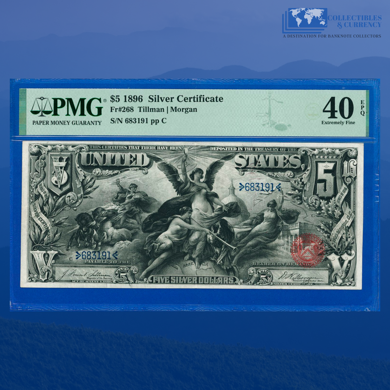 Fr.268 1896 $5 Five Dollars Silver Certificate "EDUCATIONAL NOTE", PMG 40 EPQ