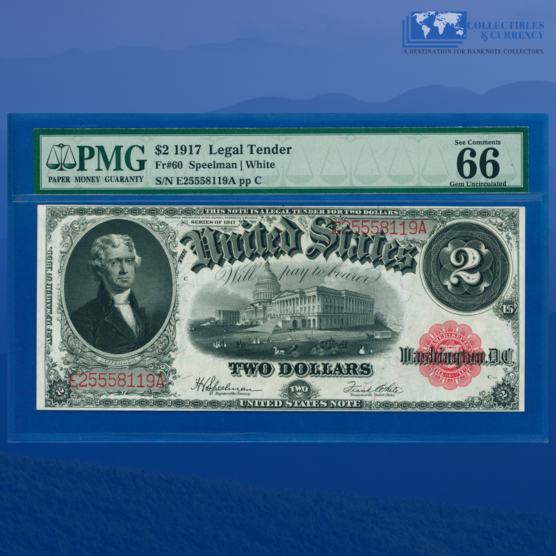 Fr.60 1917 $2 Two Dollars "BRACELET REVERSE" Legal Tender Note, PMG GEM 66 EPQ