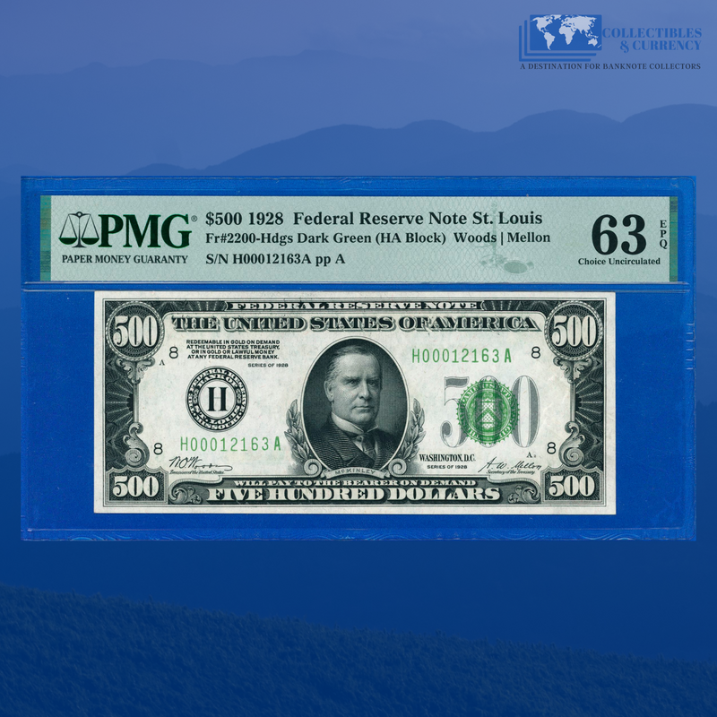 Fr.2200-H 1928 $500 Five Hundred Dollars FRN St.Louis, PMG 63 EPQ