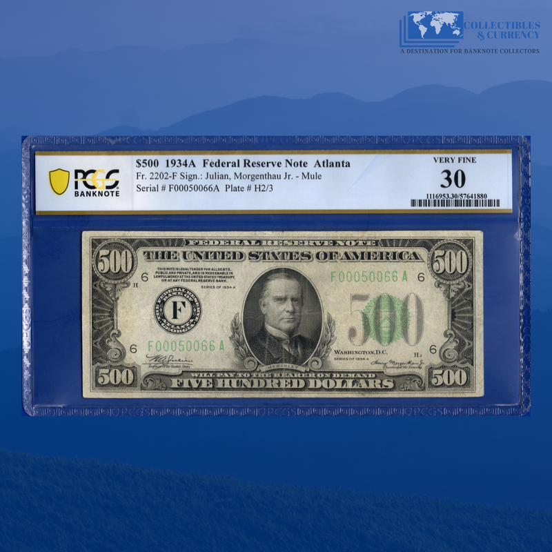 Fr.2202-F 1934A $500 Five Hundred Dollars FRN Atlanta, PCGS 30 Comment