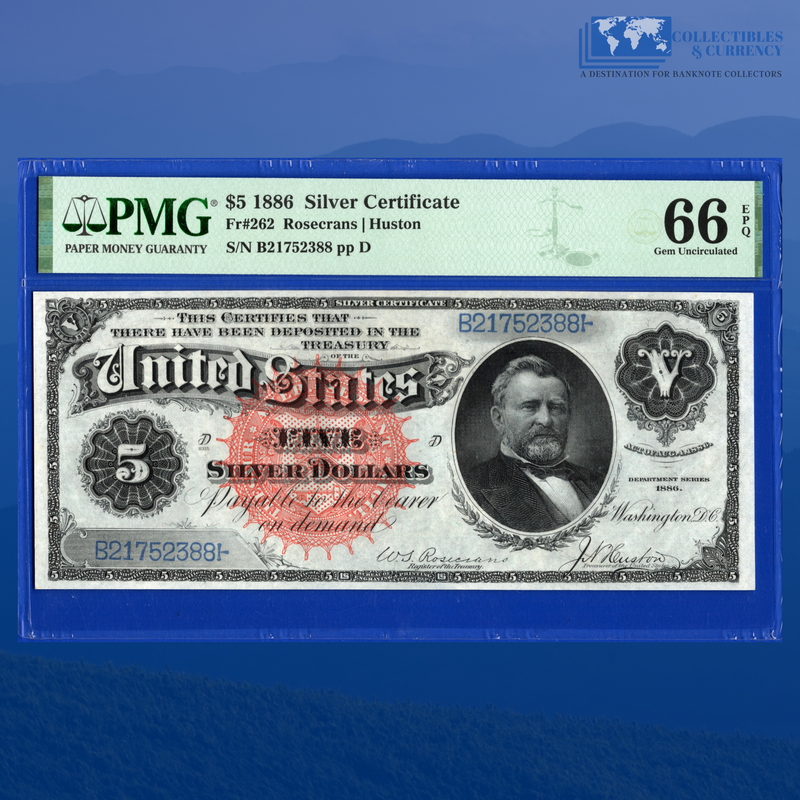 Fr.262 1886 $5 Five Dollars Silver Certificate "MORGAN BACK", PMG GEM 66 EPQ