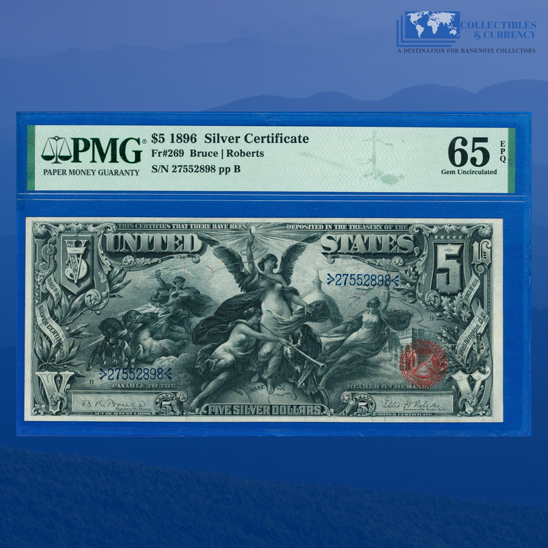 Fr.269 1896 $5 Five Dollars Silver Certificate "EDUCATIONAL NOTE", PMG GEM 65 EPQ