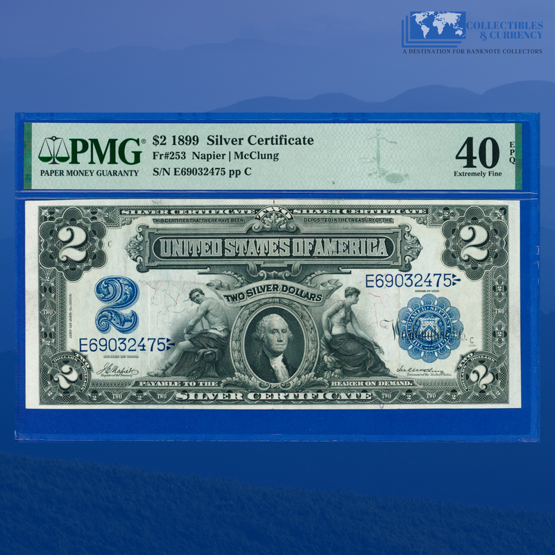 Fr.253 1899 $2 Two Dollars Silver Certificate "MINI PORTHOLE", PMG 40 EPQ