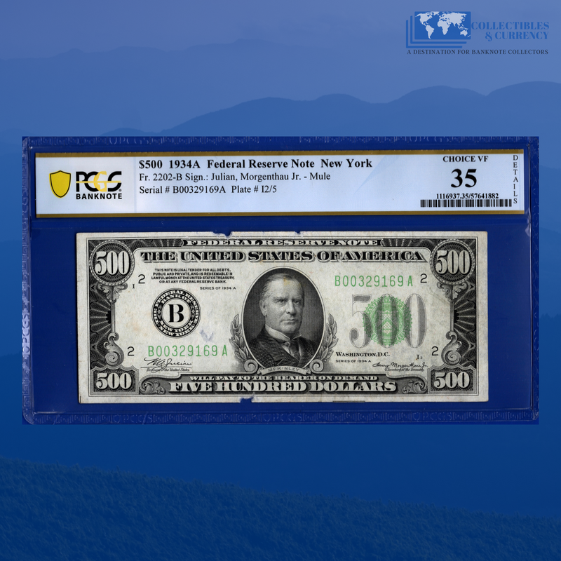 Fr.2202-B 1934A $500 Five Hundred Dollars FRN New York, PCGS 35 Comment