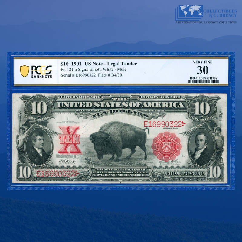 Fr.121m 1901 $10 Ten Dollars "BISON" Legal Tender Note, PCGS 30