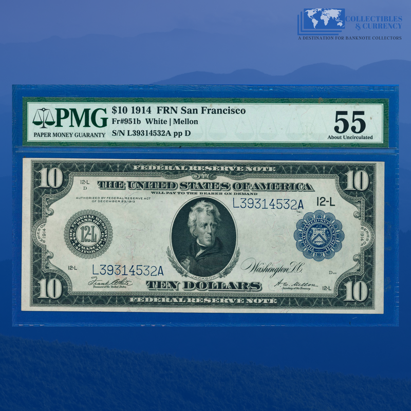 Fr.957b 1914 $10 Ten Dollars FRN San Francisco, PMG 55