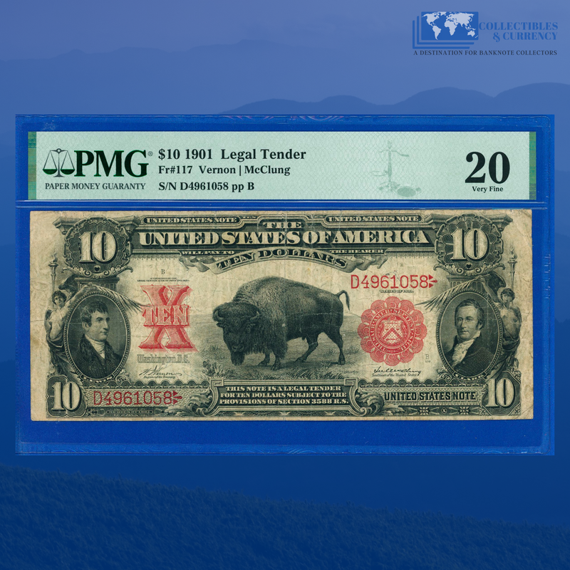 Fr.117 1901 $10 Ten Dollars "BISON" Legal Tender Note, PMG 20