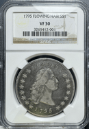 1795 Flowing Hair Silver Dollar $1, Two Leaves B-1 BB-21, NGC VF 30
