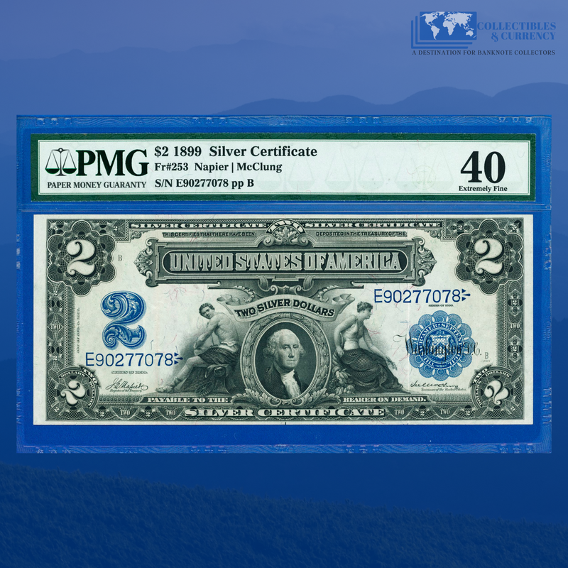 Fr.253 1899 $2 Two Dollars Silver Certificate "MINI PORTHOLE", PMG 40 Annotation