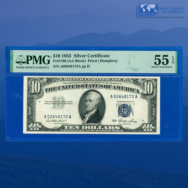 Fr.1706 1953 $10 Ten Dollars Silver Certificate, PMG 55 EPQ