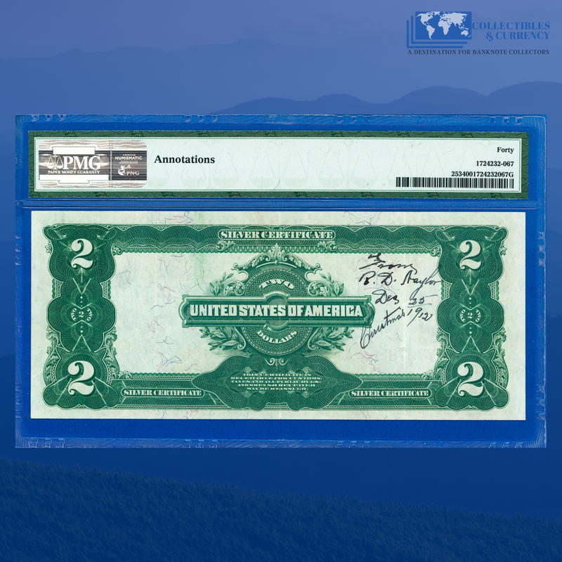 Fr.253 1899 $2 Two Dollars Silver Certificate "MINI PORTHOLE", PMG 40 Annotation